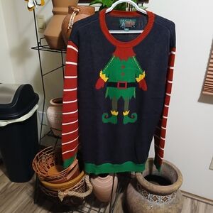 Festive Elf Design Sweater - Red and Green Ugly Sweater